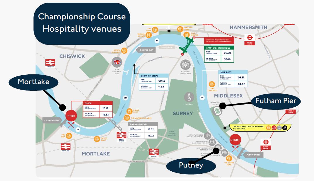the boat race hospitality map